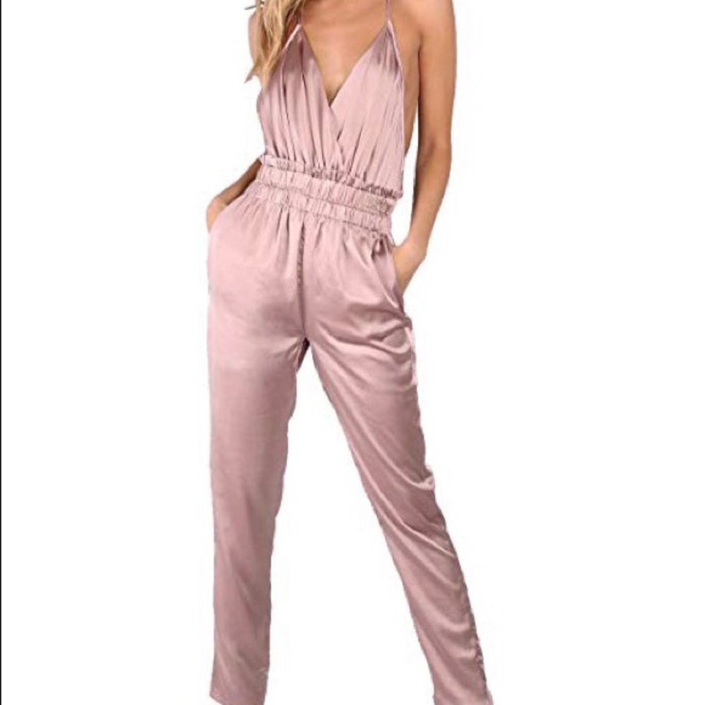 Light pink satin jumpsuit